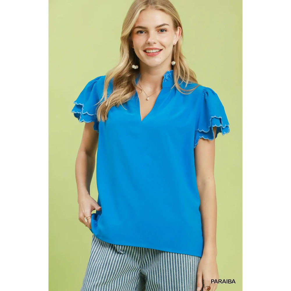 Umgee Scalloped Ruffle Sleeve Top